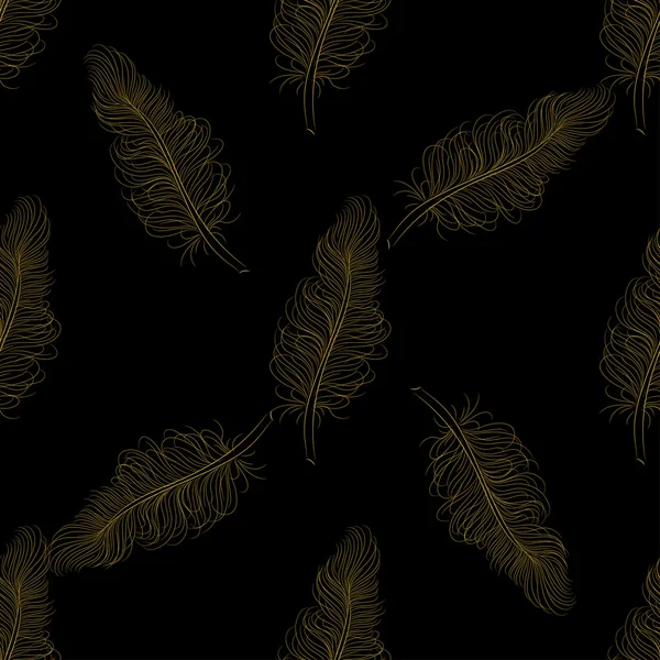 Goldene Federn nahtloses Muster — Stockvektor
