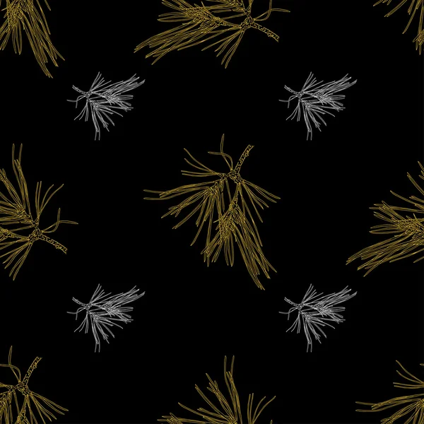 Golden fir branches seamless pattern — Stock Vector