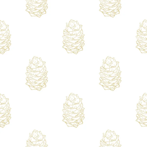 Golden fir kegels naadloze patroon — Stockvector