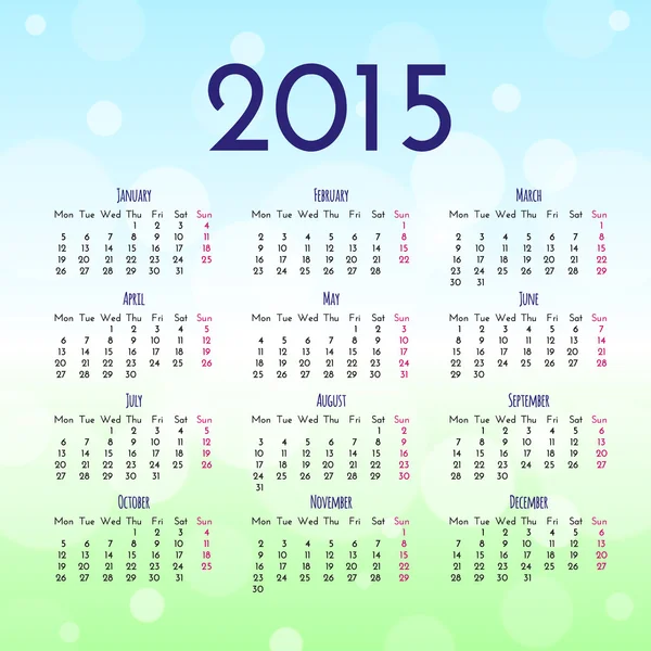 Calendario 2015 plantilla de diseño — Archivo Imágenes Vectoriales