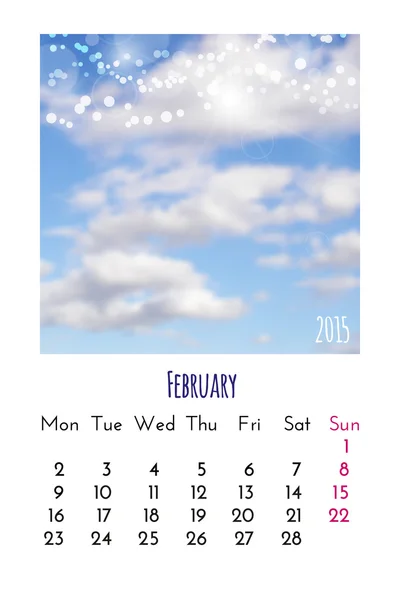 Calendario de febrero 2015 — Vector de stock