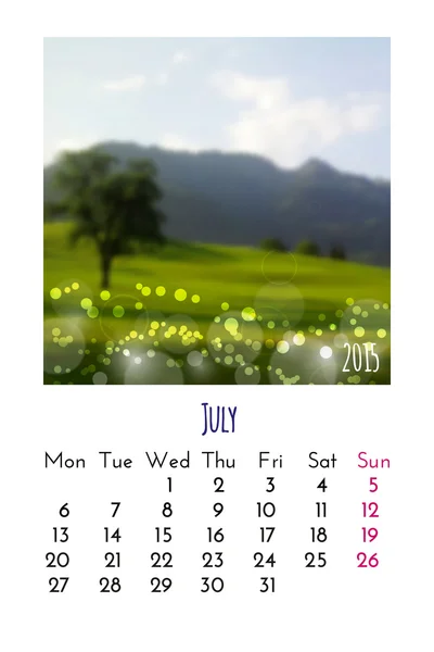 Calendario de julio 2015 — Vector de stock