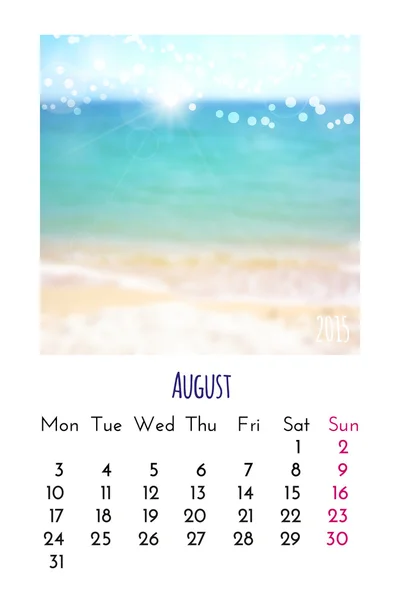 Calendario de agosto 2015 — Vector de stock