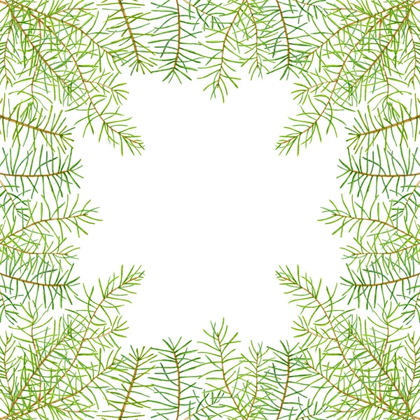 Green watercolor frame pine branches — Stock Photo, Image