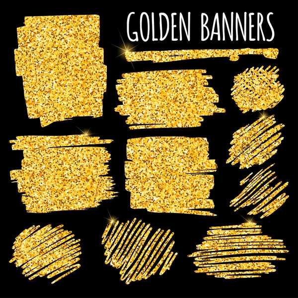 Set of golden banners and brushes — Stock Vector