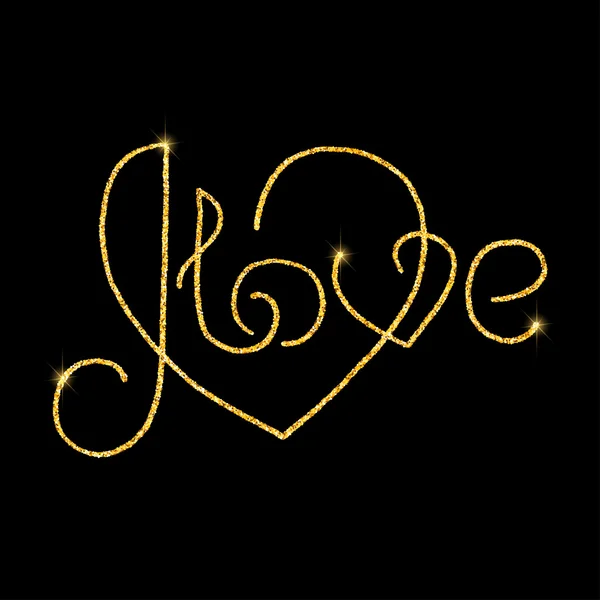 Ik hou van glitter gouden hand belettering — Stockvector