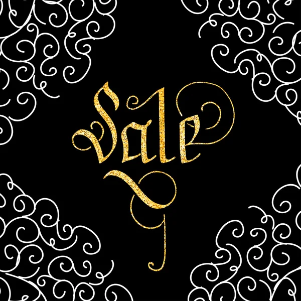 Sale of glitter golden hand lettering. — Stock Vector