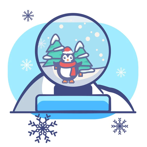 Pingüino Bola Vidrio Sobre Fondo Blanco Aislado Tarjeta Postal Navidad — Vector de stock