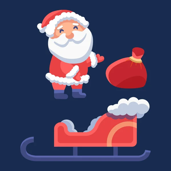 Père Noël Avec Traîneau Sur Fond Bleu Marine Carte Postale — Image vectorielle