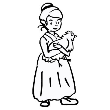 Black line farmer lady on white isolated backdrop vector Black line farmer lady on white isolated backdrop vector