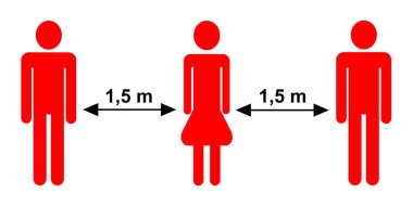 İnsanlar arasındaki güvenlik mesafesi, bir resimde sembolik temsil