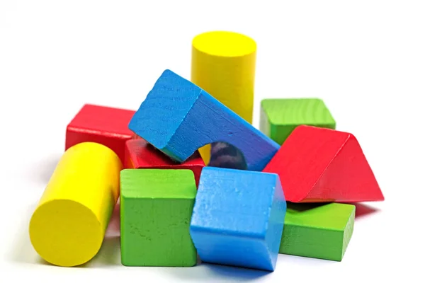 Colorful Wooden Building Blocks White Background — Stock Photo, Image