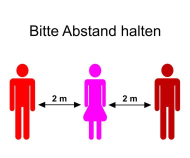 Bitte Abstand halten, lütfen mesafeni koru, illüstrasyon