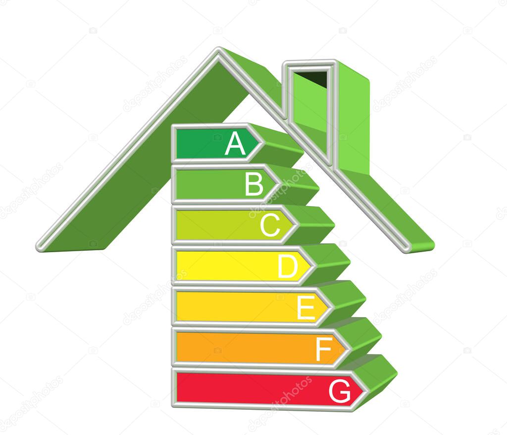 Energy saving house, symbolic representation, 3D illustration