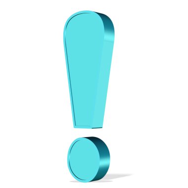 Beyaz arkaplana karşı mavi ünlem işareti, 3d illüstrasyon