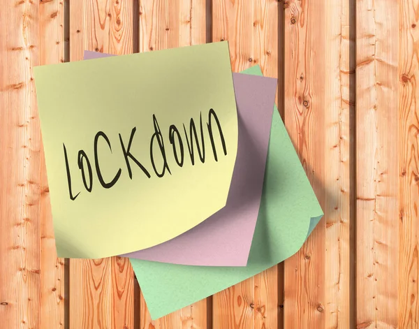 Klebezettel Mit Dem Wort Lockdown Einer Holzwand — Stockfoto