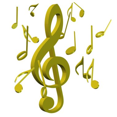Beyaz arkaplana karşı üçlü anahtar ve müzik notaları