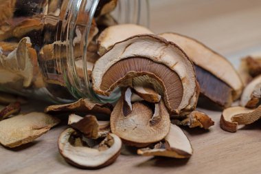 Yakından bakınca kurutulmuş mantar mantarı.