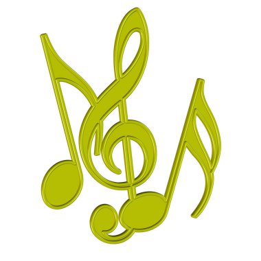 Müzik notaları ve üç katlı anahtar beyaz arkaplan önünde