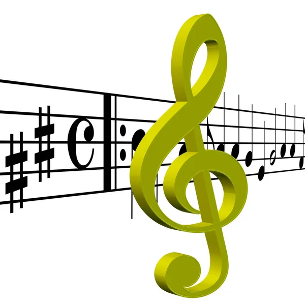 Treble Clef Muzieknoten Tegen Witte Achtergrond — Stockfoto