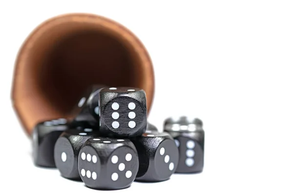 Black Dice Dice Cups White Background — Stock Photo, Image