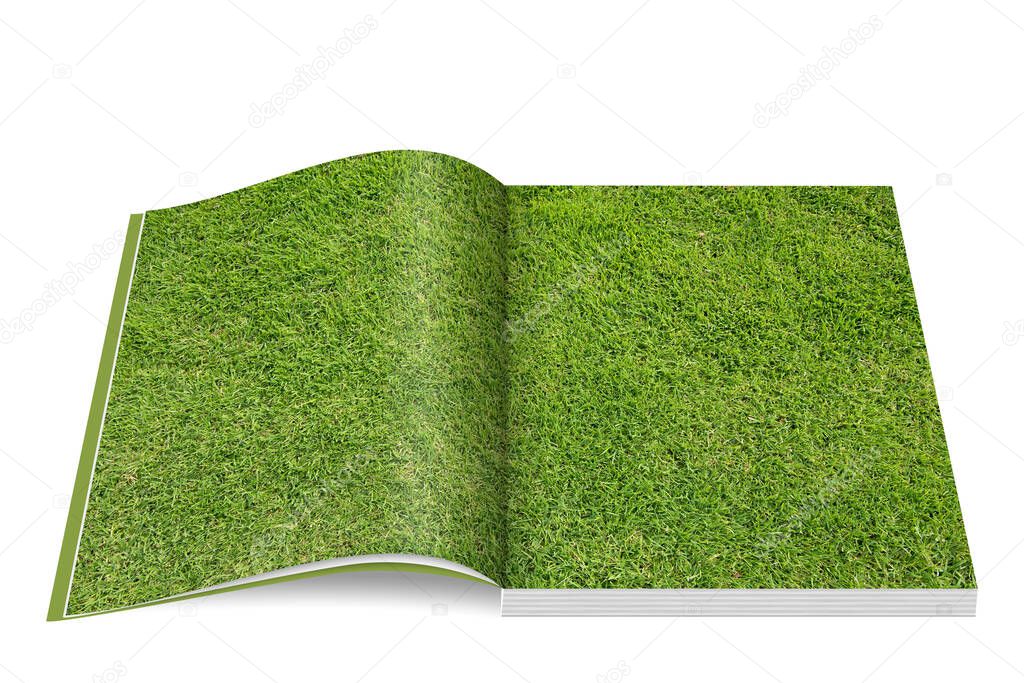Open book with lawn, 3D illustration