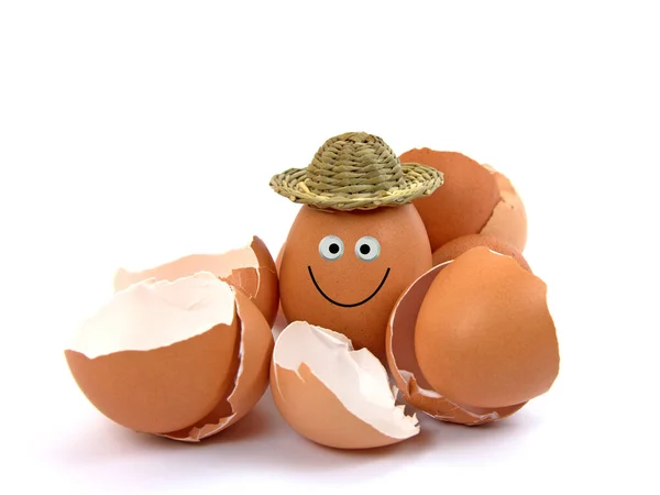 Eieren Met Grappig Gezicht Lege Eierschalen — Stockfoto