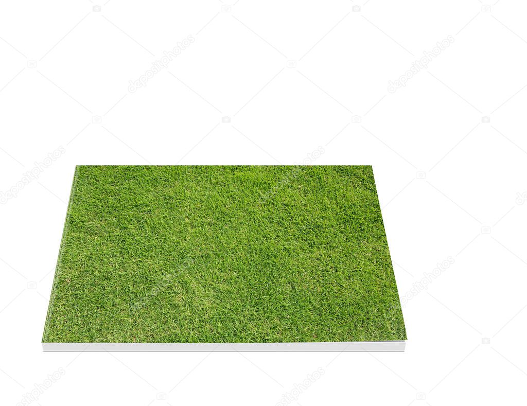 Book with grass on the cover against white background, 3d illustration