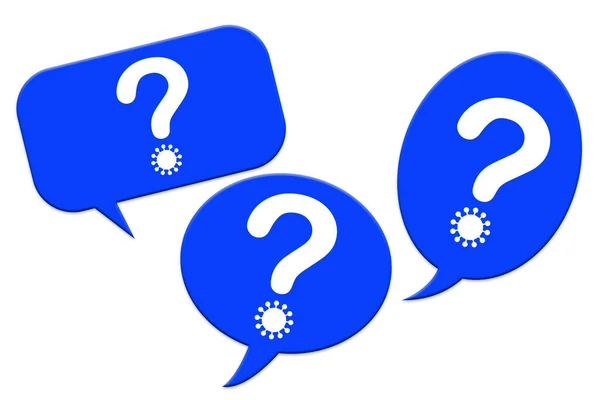 Blue Speech Bubbles Question Marks Coronavirus Illustration — Stock Photo, Image