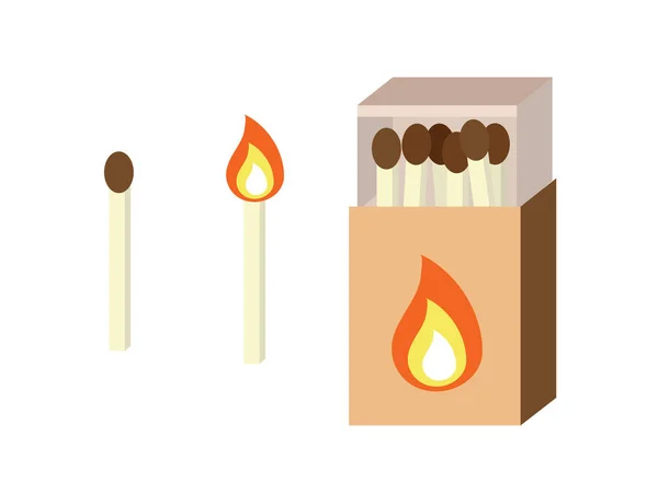 Set of safety matches illustrations. Full box of matches, burning and new one. Flame and fire. Flat style design. Objects in cartoon style isolated on white background. Vintage icons. — Stock Illustration Set of safety matches illustrations. Full box of matches, burning and new one. Flame and fire. Flat style design. Objects in cartoon style isolated on white background. Vintage icons. Royalty Free Stock Vectors