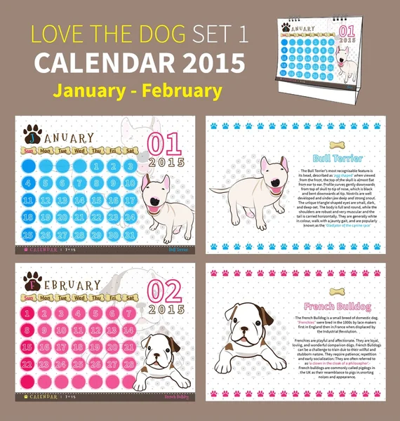 Miłość psa kalendarz 2015 zestaw 1 — Wektor stockowy