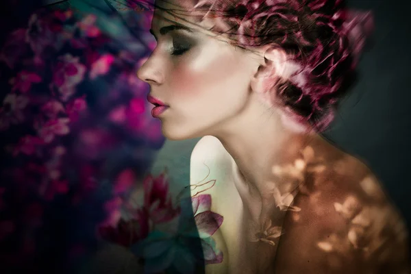 Art flowers woman — Stock Photo, Image