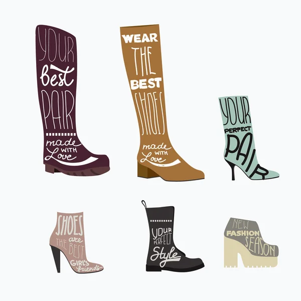 Shoe symbol -shoes set with fashion quotes — Stock Vector