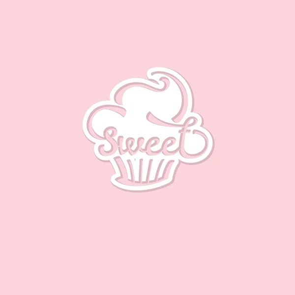 Sweet. Candy Shop Sticker with Cupcake Silhouette. — Stock Vector