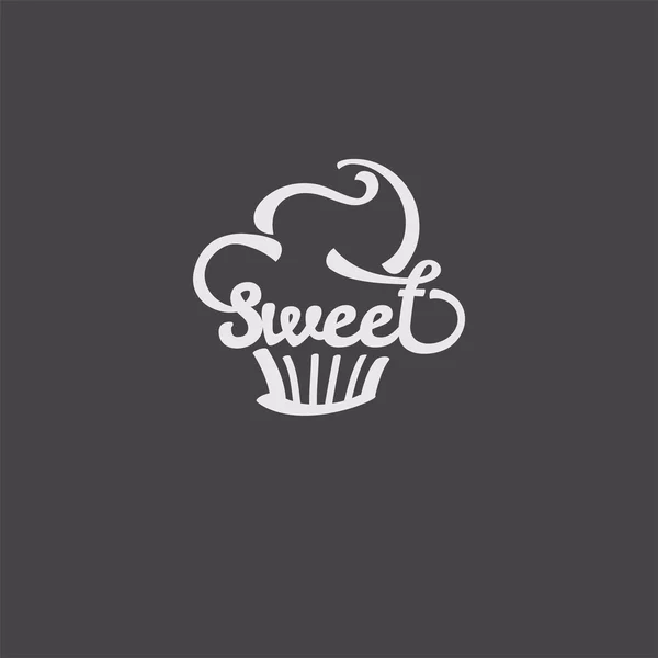 Sweet. Candy Shop Sticker with Cupcake Silhouette. — Stock Vector