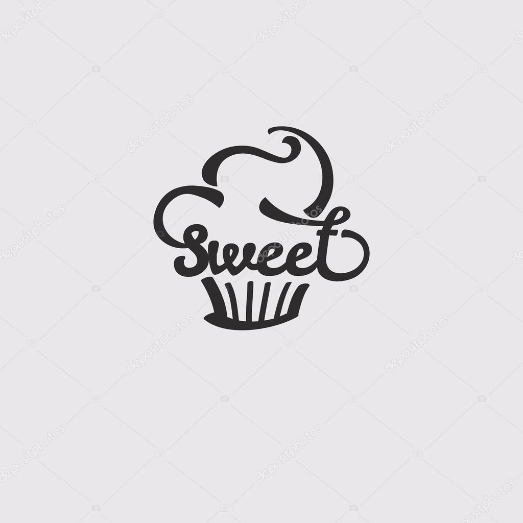 Sweet. Candy Shop Sticker with Cupcake Silhouette.