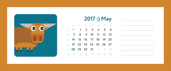 2017 毎週カレンダー - 5 月、おうし座 — ストックベクタ
