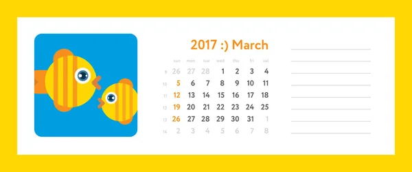 カレンダー 2017年 - 3 月、うお座 — ストックベクタ