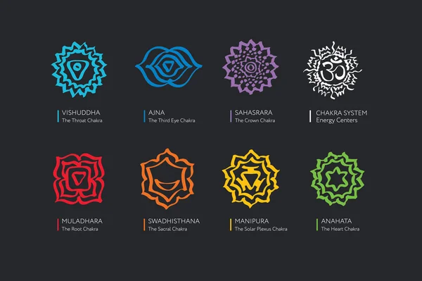 Ensemble vectoriel Chakras - ayurveda, spiritualité, symboles de yoga . — Image vectorielle