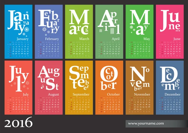 Calendario Jazzy 2016 - modello creativo — Vettoriale Stock