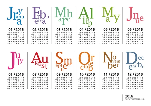 Jazziger Kalender 2016 — Stockvektor