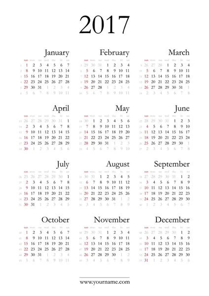Elegant calendar 2017 — Wektor stockowy