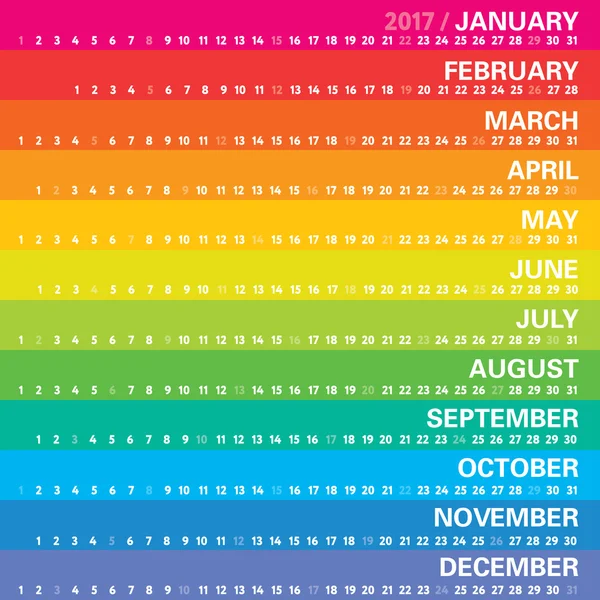 Calendrier arc-en-ciel créatif 2017 — Image vectorielle