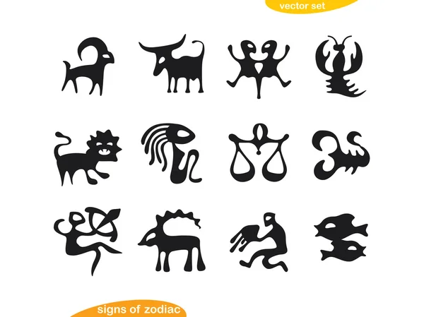 Signos del zodiaco - conjunto de dibujos animados abstractos — Archivo Imágenes Vectoriales