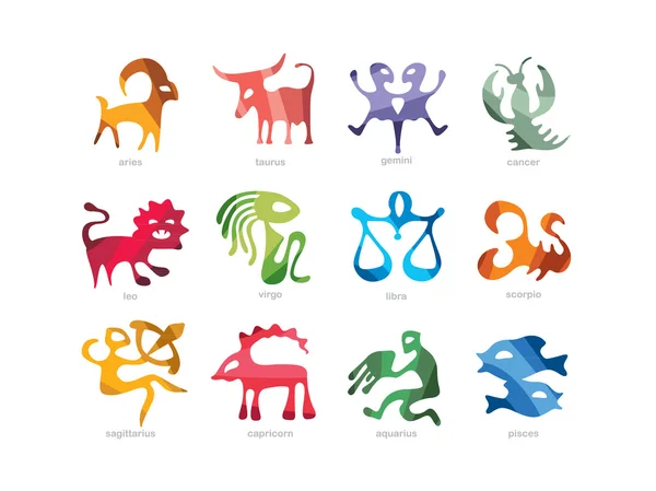 Signes du zodiaque - ensemble de dessin animé abstrait — Image vectorielle