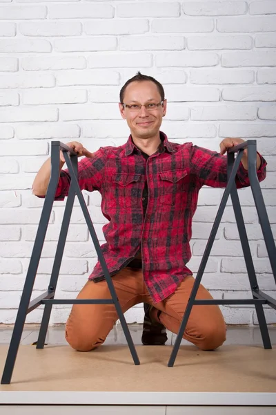 Happy worker man glad own result — Stock Photo, Image