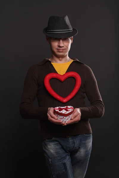 Man heart heart and gift, valentines day theme