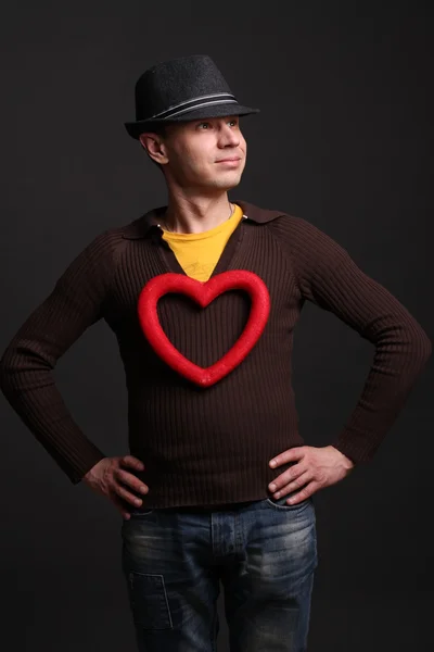 Man heart heart and gift, valentines day theme — Stock Photo, Image