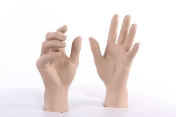 Hands up, hands of plastic mannequin doll — Stock Photo, Image