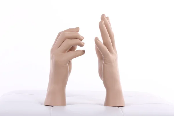 Hands up, hands of plastic mannequin doll — Stock Photo, Image